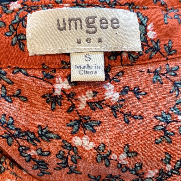 Umgee Orange Floral Button Sleeveless Fall Boho Cotton High-low Blouse - Picture 6 of 7